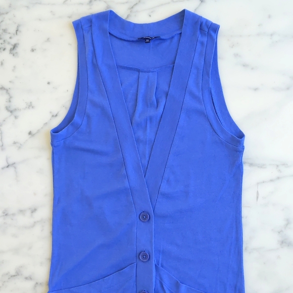 NWOT. Express Cotton and Modal Long V-Neck Royal Blue Vest with big pockets. - Picture 3 of 6